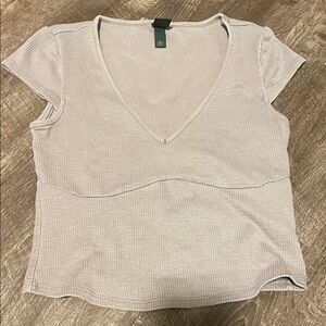 wild fable Light Taupe Ribbed V-Neck Cap Sleeve Top